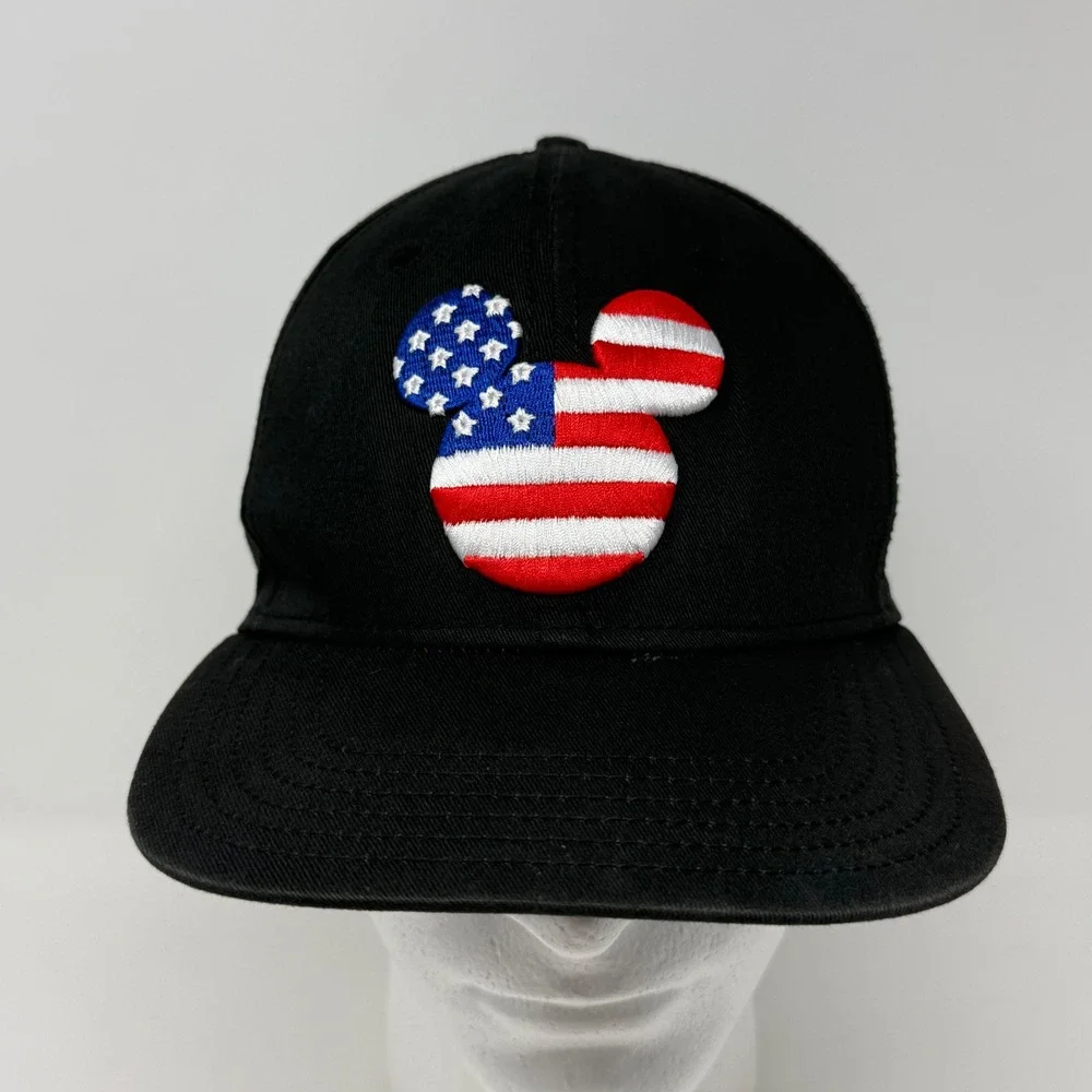 Disney Mickey Mouse American Flag Snapback Hat Black Red Patriotic Flat Brim Cap